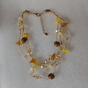 Dolmon  Stamped 3 Strand Gold Thread Multi Stone, Fauceted Glass Necklace #A289